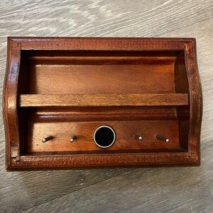 Vintage Cross Stitch Sewing Pincushion Thread Wood Handle Tray Caddy Basket Box